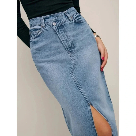 Reformation Nila Long Denim Skirt in Medium Wash Jean Blue Galway 24 - Picture 15 of 16